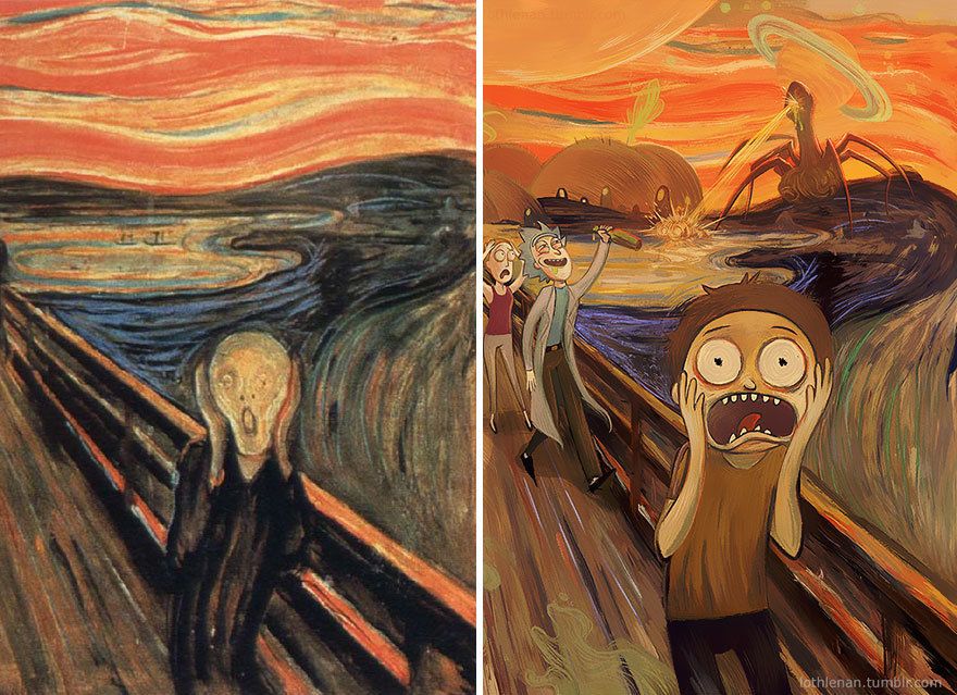 "The Scream" by Edvard Munch reimagined with “Rick and Morty.”