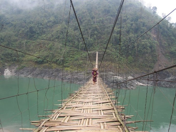 This typical bamboo bridge connects remote villages over rivers in Arunachal Pradesh.