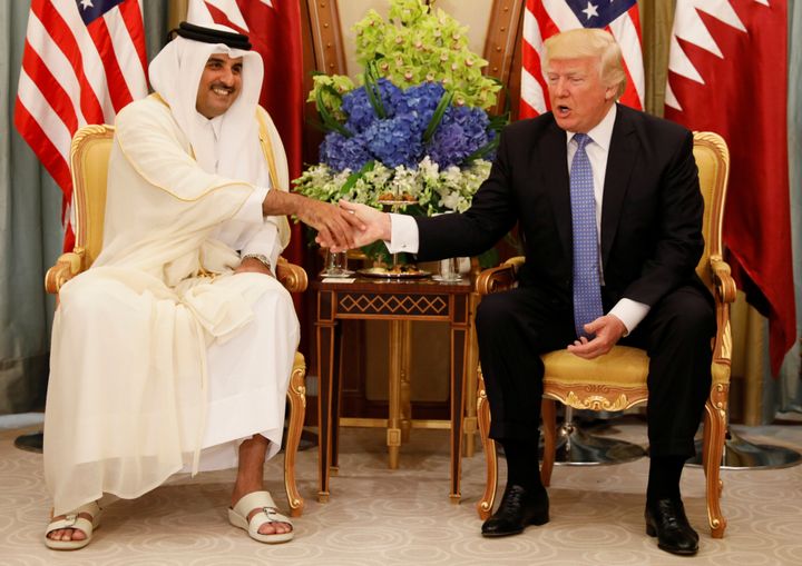 Qatar's Emir Sheikh Tamim Bin Hamad Al-Thani meets with US President Donald Trump in Riyadh, Saudi Arabia, May 21.