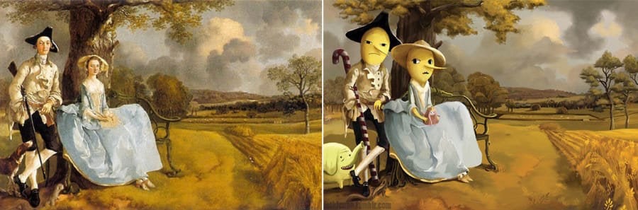 "Mr. and Mrs. Andrews" by Thomas Gainsborough reimagined with the Earl of Lemongrab and Lady Lemongrabs from “Adventure Time.”