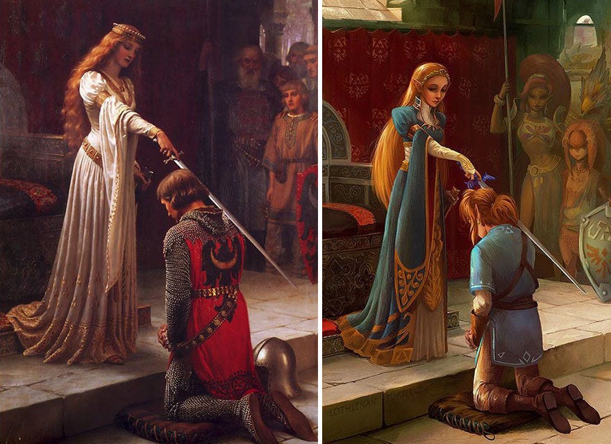 “The Accolade” by Edmund Leighton reimagined with Link and Princess Zelda.