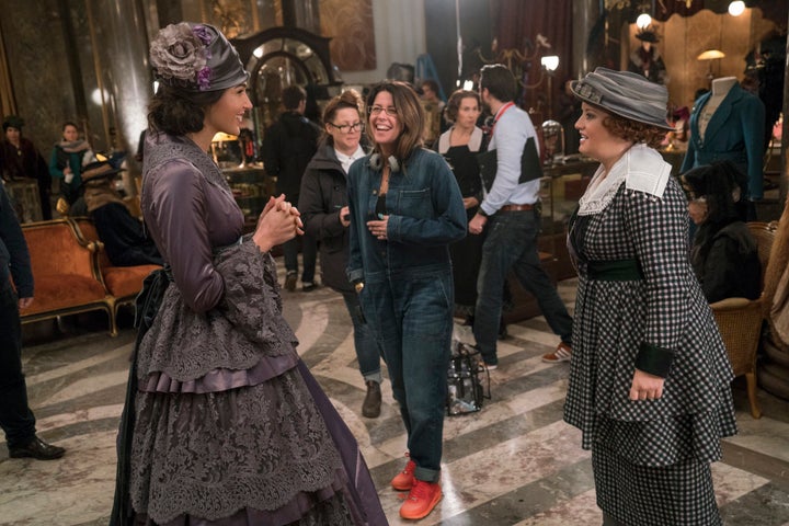 Director Patty Jenkins and Gal Gadot on the set of Wonder Woman