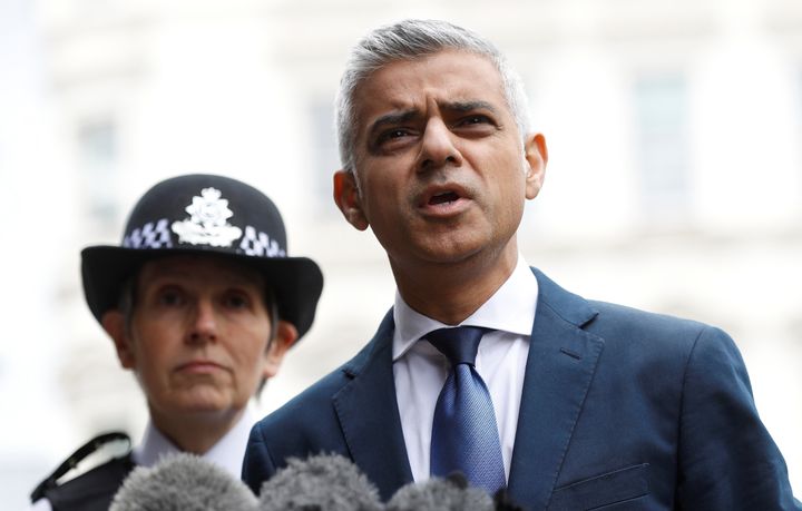 Mayor of London Sadiq Khan visits the scene of the attack on London Bridge and Borough Market that left seven people dead. Khan assured Londoners after the attack that there was "no cause for alarm" as the police presence increased, a statement Trump criticized as a dismissal of the terrorist threat.
