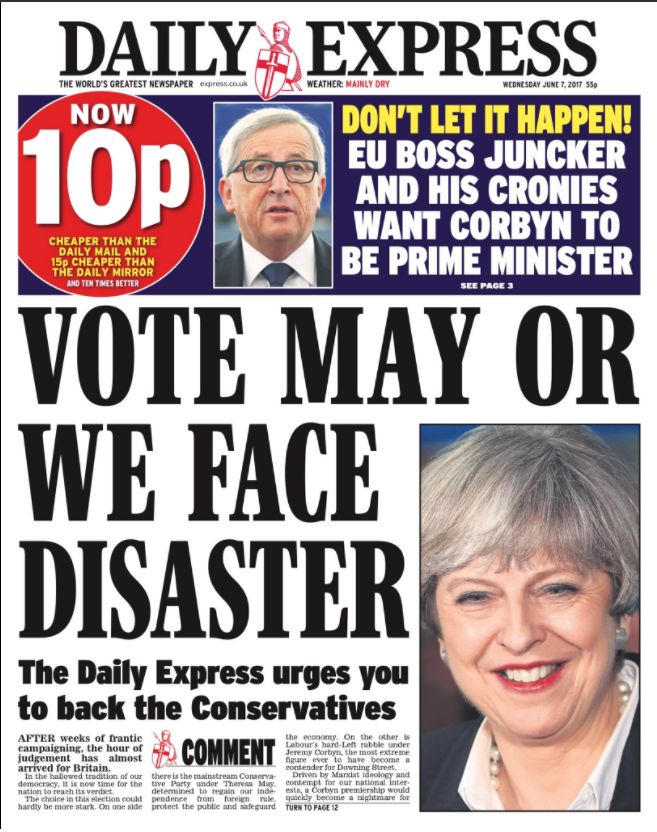 The Daily Express urged its readers to vote blue 