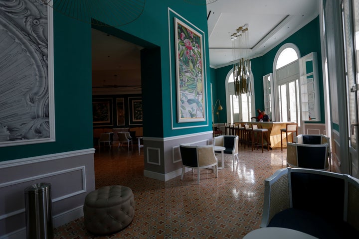 A lounge and a bar are seen at the Gran Hotel Manzana, which is owned by the Cuban government and managed by Swiss-based Kempinski Hotels SA. 