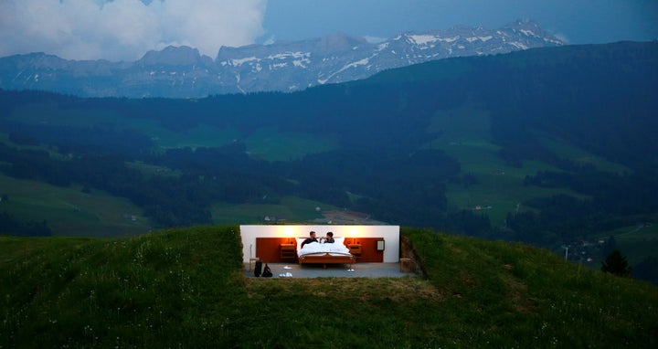 The bedroom of the Null-Stern-Hotel (zero-star-hotel) art installation.