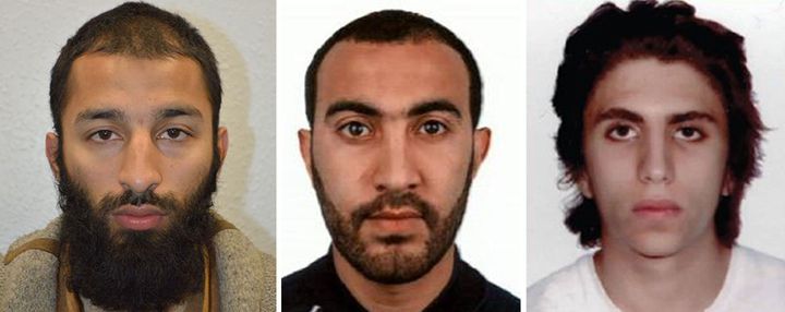 L-R: The London Bridge attackers Shazad Butt, Rachid Redouane and Youssef Zaghba. One human rights barrister said he knew of no 'clear link' between human rights law and the failure to prevent any attack