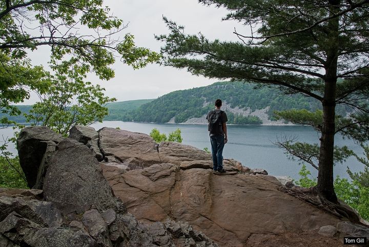 Pausing to take in the view of Devil’s Lake.