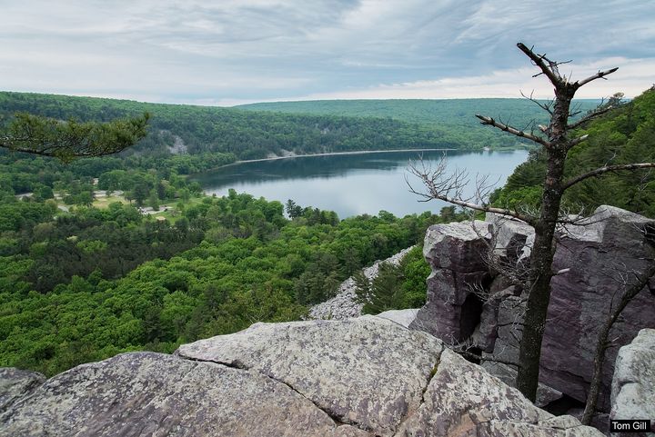 Devil’s Lake seen from high above the bluffs.
