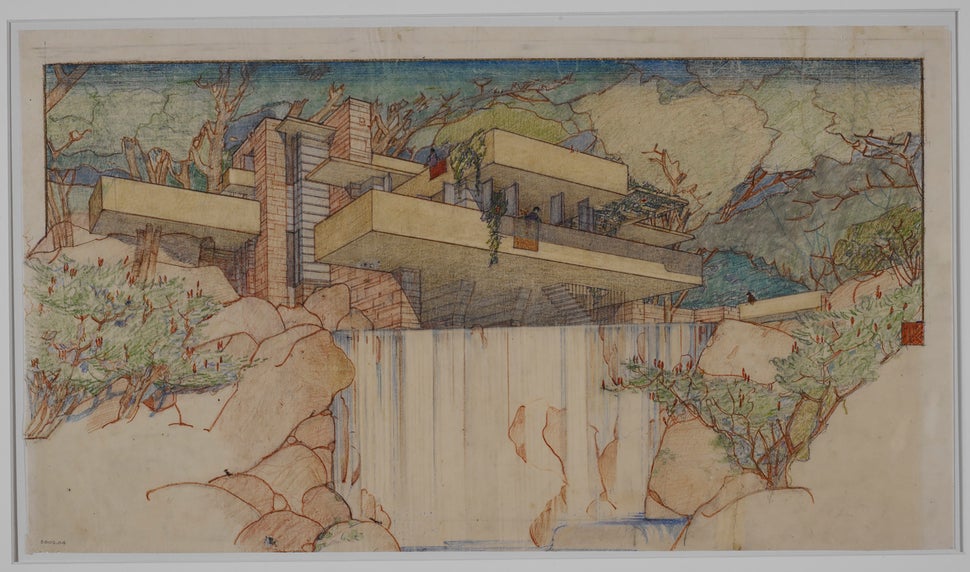 Frank Lloyd Wright's Fallingwater (Kaufmann House) in Mill Run, Pennsylvania (1934–37).