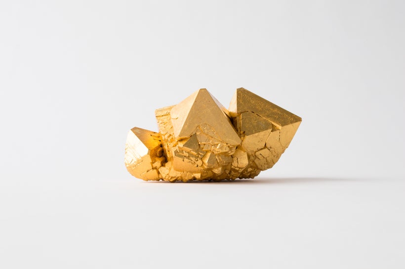 <em>Pentimenti #56, </em>2017
crystals grown on 19th century Holy Cross Church plaster fragment, 24kt gold leaf, dragon's blo