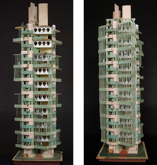 Frank Lloyd Wright's model for the unfinished St. Mark’s Tower, similar to the final design of the Price Tower.