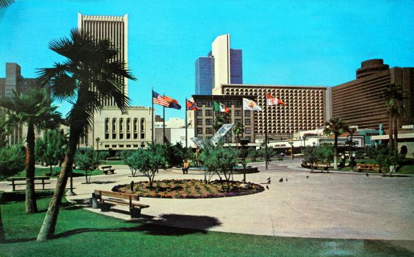 The Confederate Battle Flag (third from the left), pictured first above, flew in Patriot’s Square Park in Phoenix during the 1970s