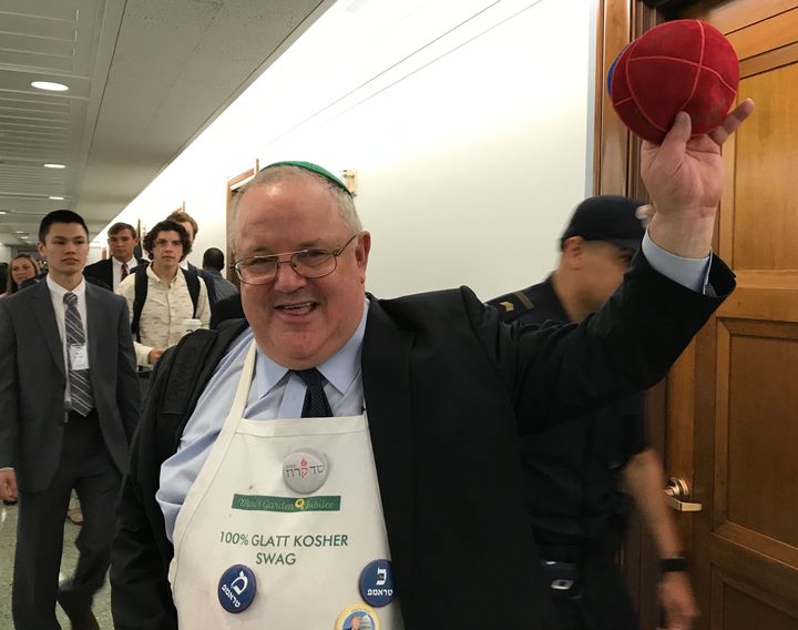 Free yarmulkes for people in line for James Comey's hearing. Why not?