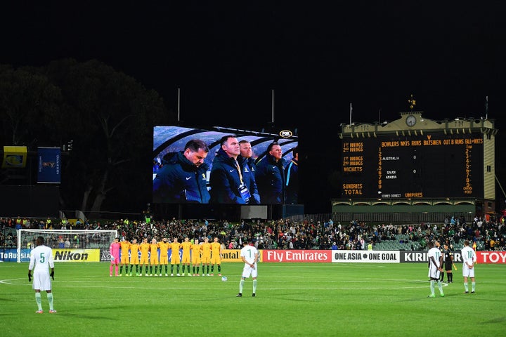 Saudi players appeared to take their positions during the tribute.