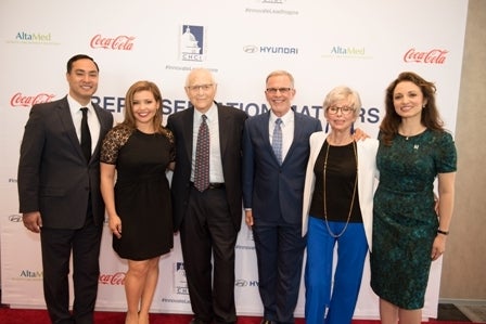 <p>Rep. Joaquin Castro; actress Justina Machado; TV producer Norman Lear; actress Rita Moreno; CHCI President & CEO Domenika Lynch</p>