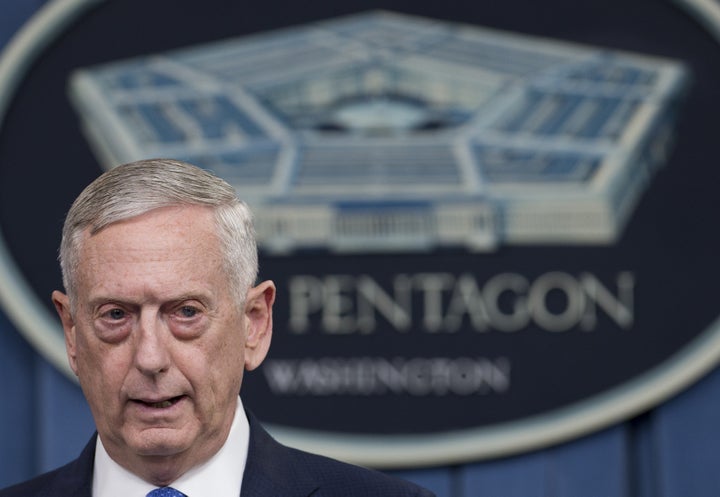 Secretary of Defense Jim Mattis speaks during a press briefing at the Pentagon, May 19, 2017.