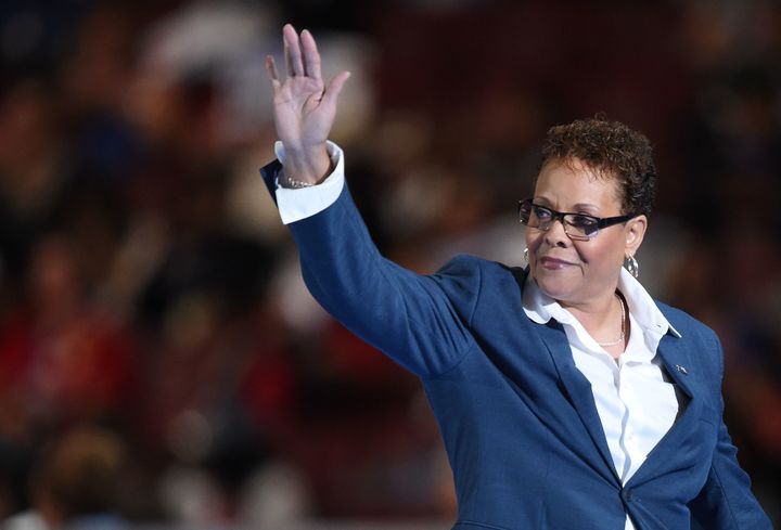 Nevada state Sen. Pat Spearman leaves the stage on Day 1 of the Democratic National Convention at the Wells Fargo Center in Philadelphia on July 25, 2016.