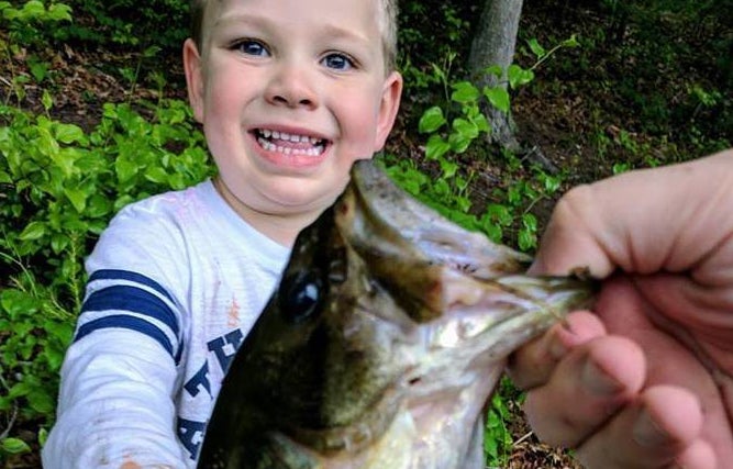 Sam, 3, with a fish that’s not the first one he ever caught himself