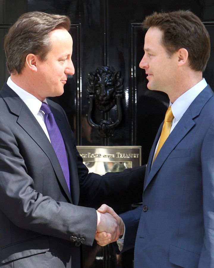 Tory Prime Minister David Cameron (left) formed a coalition with Nick Clegg's Liberal Democrats in May 2010.