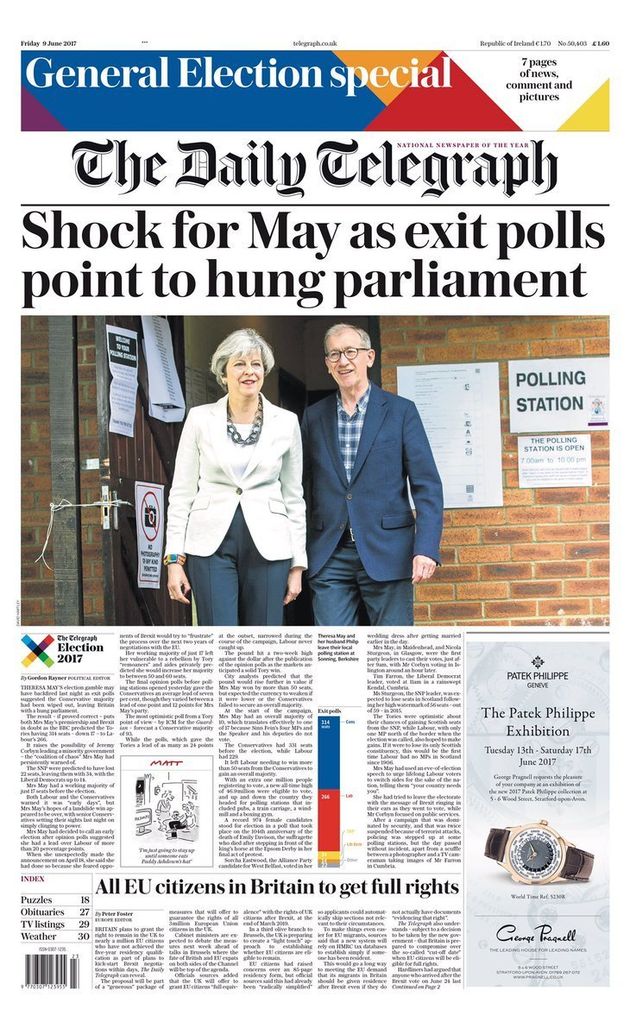 General Election Results 2017 First Newspaper Front Pages Show Shock At Exit Poll Huffpost Uk