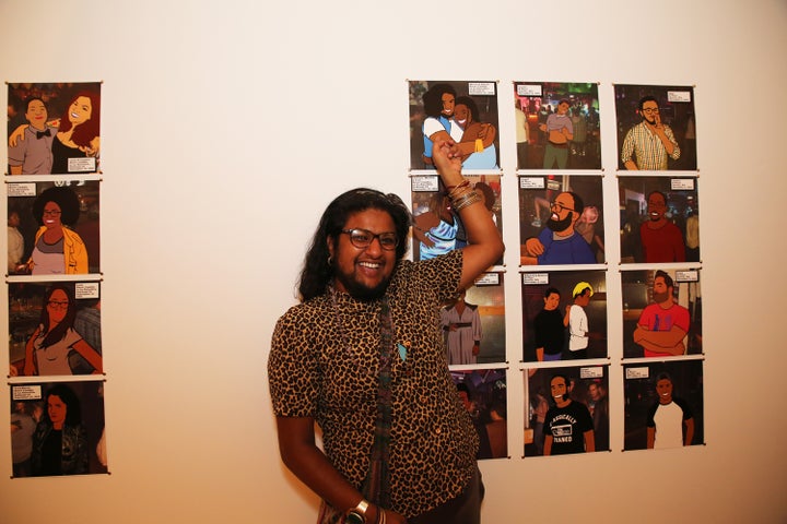 <p><em>Mitali Punchali poses next to their illustration. </em></p>