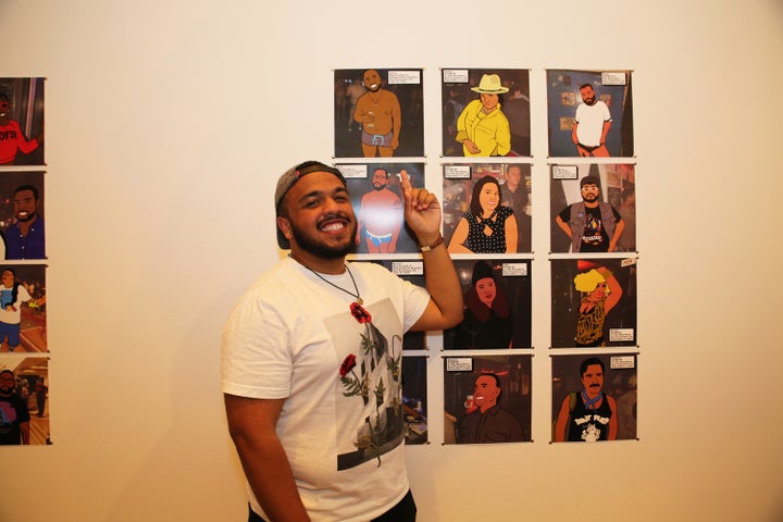 <p><em>Chris Norman poses next to his illustration. </em></p>