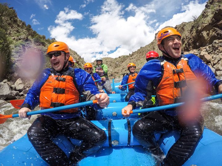 The author, right, and friend, Sean G, ride the rapids through Royal Gorge