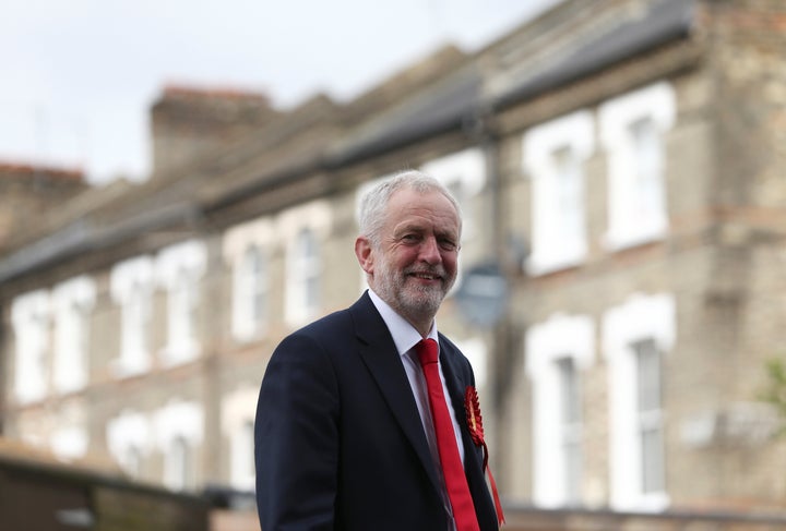 Jeremy Corbyn, leader of Britain's opposition Labour Party arrives to vote at a polling station in Islington, London, Britain