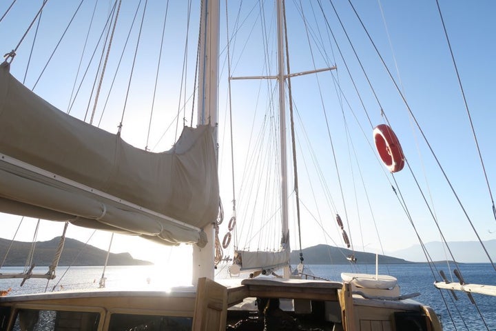 <p>On board the Naviga I, a beautiful 90ft wood-built ketch</p>