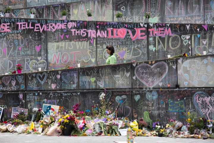 A memorial to the three men stabbed by a white supremacist in Portland, Oregon.