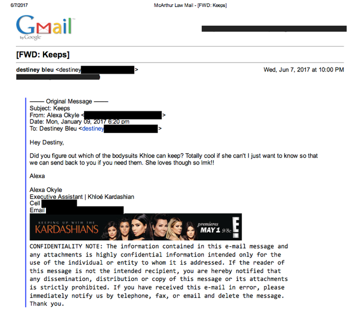 An email dated January 2017, included in documentation by Bleu's attorney.