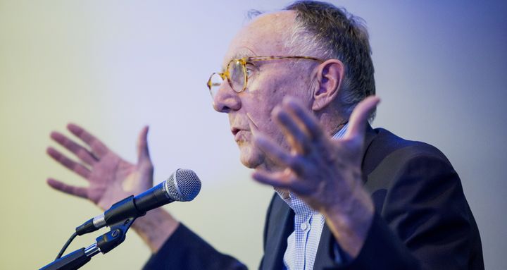 Jack Dangermond, president and founder of Esri Inc., speaks during a panel discussion at the ETS17 conference in Austin, Texas, March 28, 2017.