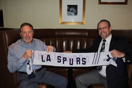 Keith with LA Spurs co-founder Rolfe Jones: “Oh, when the Spurs go marching in...”