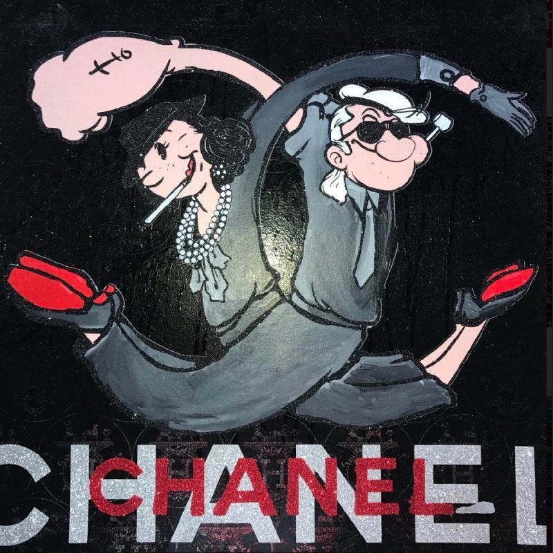 Skyler Grey, <em>Karl & Coco in Black and Grey</em>, silkscreen, acrylic, spray paint & diamond dust on archival 320 gsm