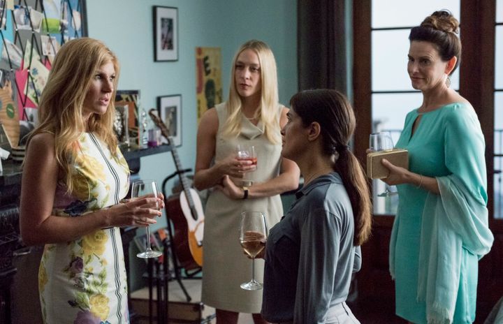 Connie Britton, Chloë Sevigny, Amy Landecker and Salma Hayek star in "Beatriz at Dinner."