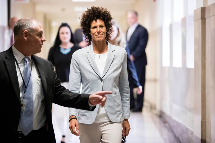 Accuser Andrea Constand walks to the courtroom during Bill Cosby's sexual assault trial at the Montgomery County Courthouse i