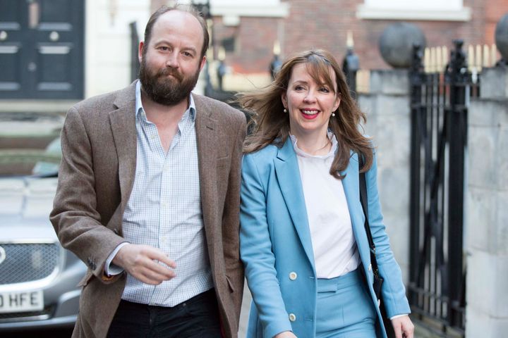 Nick Timothy and Joint-chief of staff Fiona Hill leave Conservative Party HQ in Westminster, London