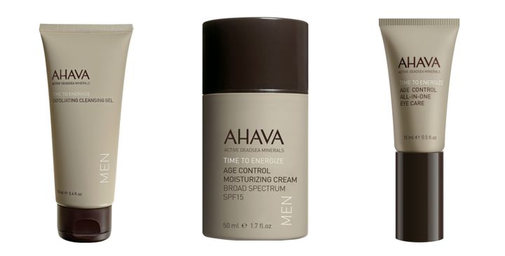 Exfoliating Cleansing Gel, Age Control Moisturizing Cream and Age Control All-In-One Eye Care from AHAVA. 