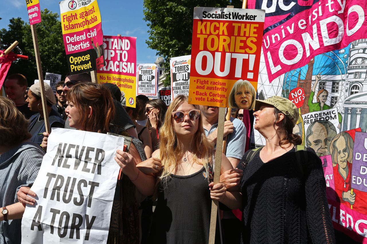 Young women turn out to protest the possible Tory-DUP deal on Saturday