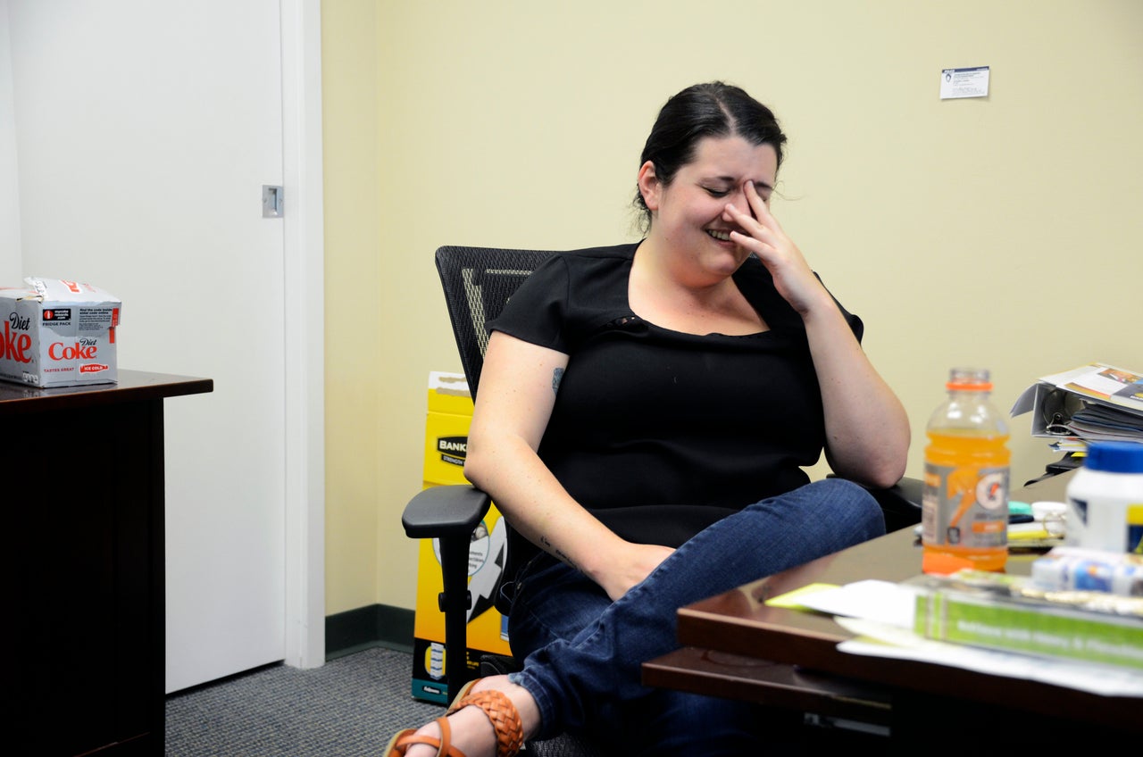 APWHC clinic administrator Calla Hales sits at her desk after Saturday's protests.