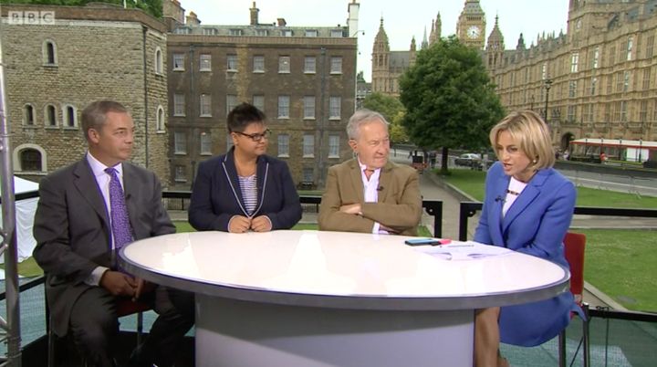 Schama, second right, appeared on a special edition of BBC Newsnight on Saturday, alongside former Ukip leader Nigel Farage, and the Canary's Kerry-Anne Mendoza