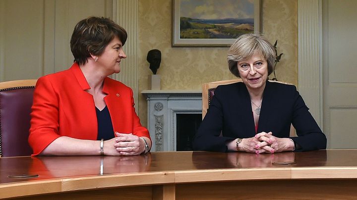 Arlene Foster (left), leader of the Democratic Unionist Party, with Prime Minister Theresa May.