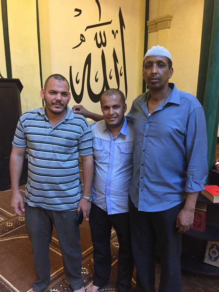 <p>Hassan Faisal, (on the right) a German Somali man who visited the mosque in Cuba, standing with local Muslims. </p>