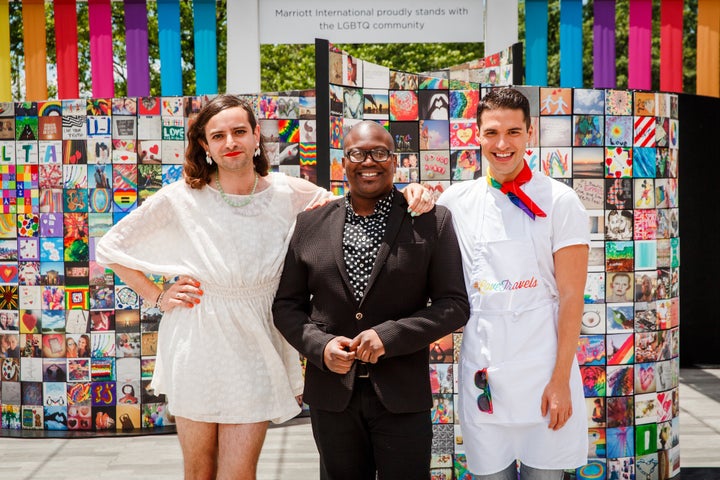 Jacob Tobia, Tituss Burgess, Raymond Braun at the brand new #LoveTravels Mosaic in D.C.’s Freedom Plaza raising awareness and support for LGBTQ homeless youth.