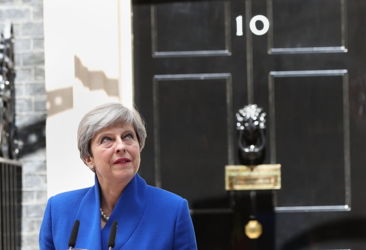 Theresa May reacts to the election result outside No.10.