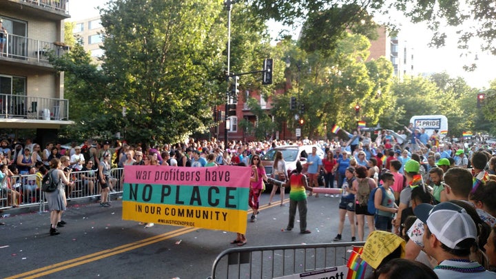 A group of protesters from No Justice No Pride disrupt the Capital Pride Parade.