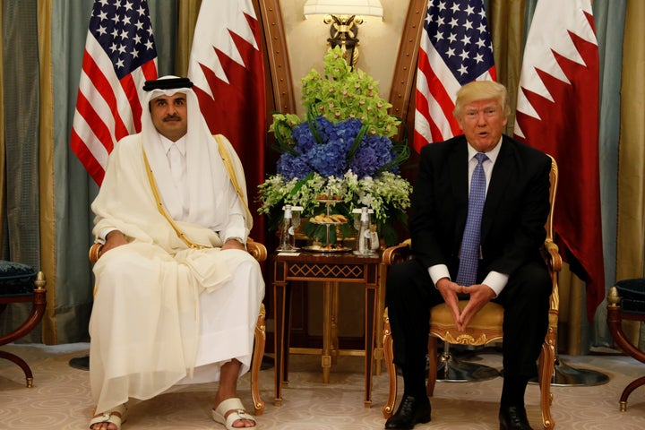 Qatar’s Emir Sheikh Tamim Bin Hamad Al-Thani meets with U.S. President Donald Trump in Riyadh, Saudi Arabia, May 21, 2017.