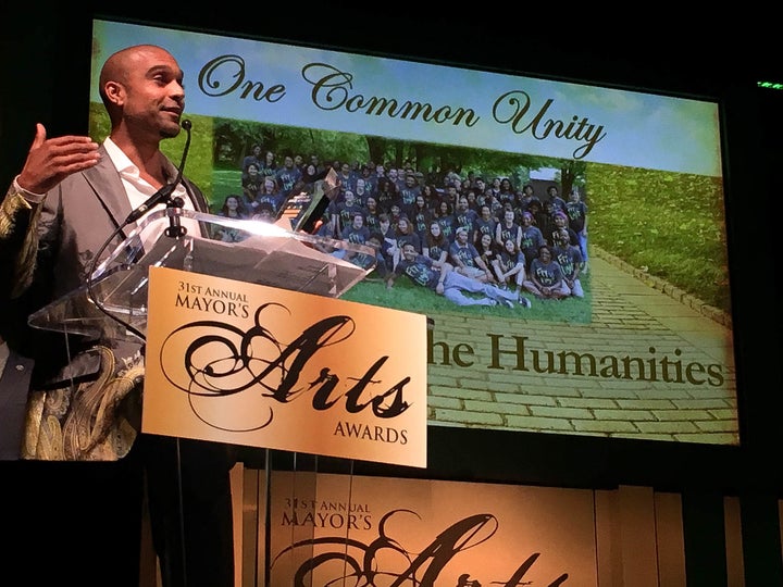 <p>Kasat speaking at the 31st Annual Mayor’s Arts Awards. </p>
