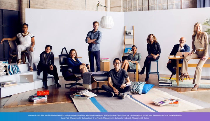 Tai Tran is pictured here sitting down with a group of other honorees of the LinkedIn Top Voices List.